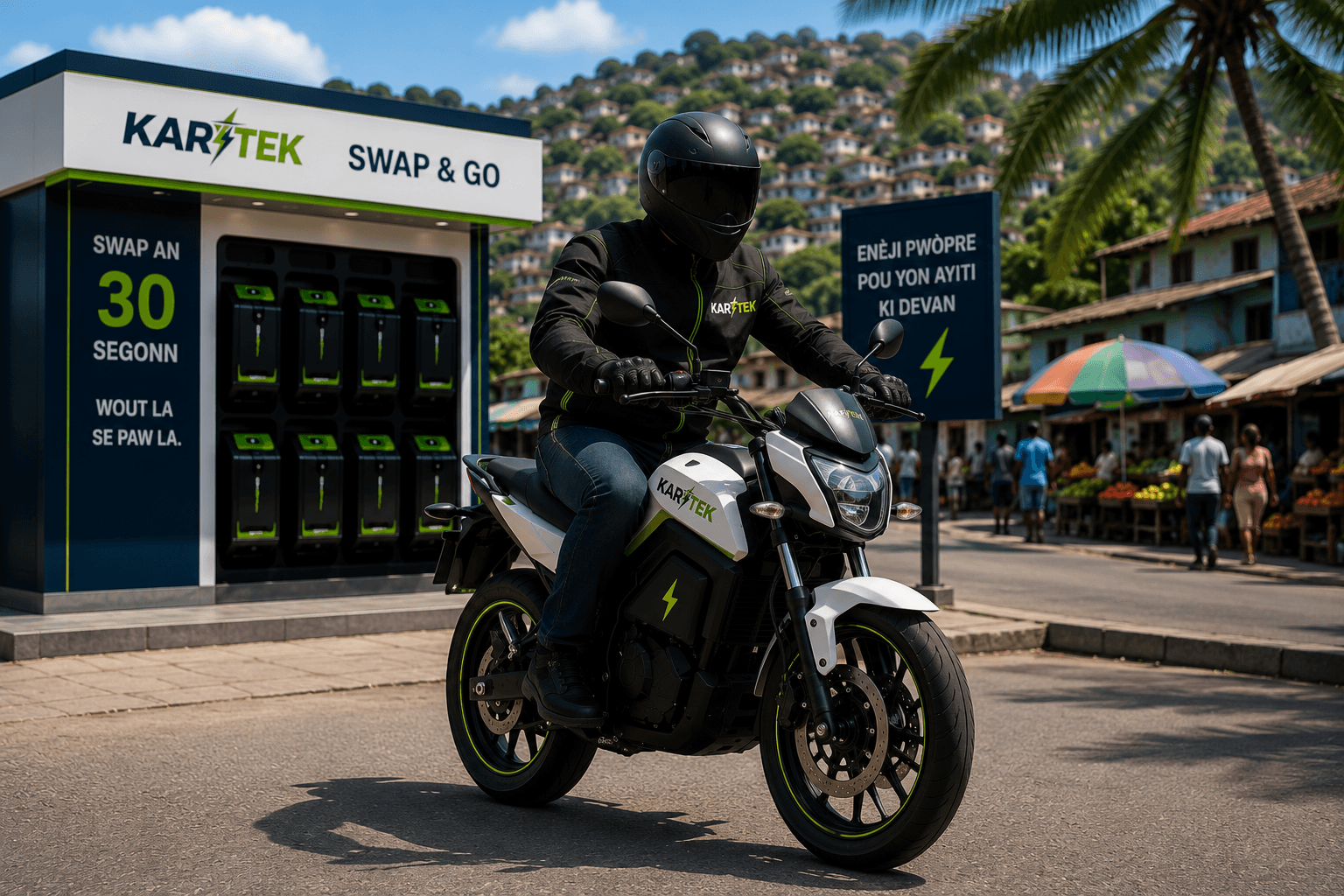 KARITEK rider leaving a battery swap station