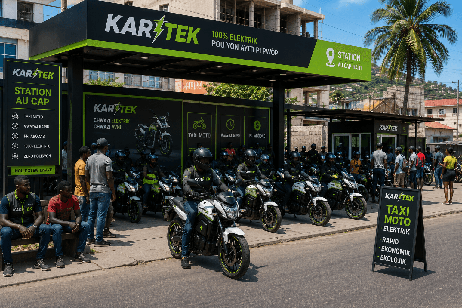 KARITEK electric motorcycle fleet at a mobility station